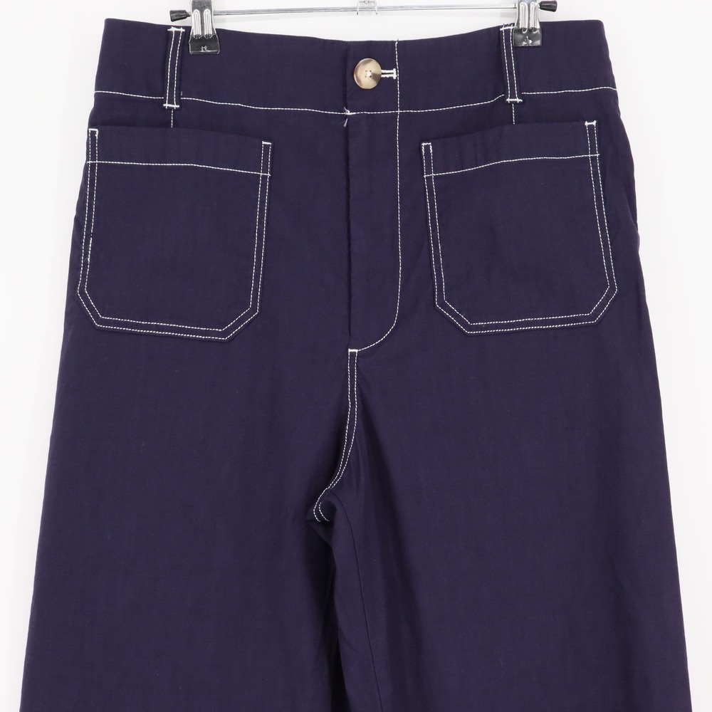 Maeve Women's The Colette Wide Leg Cropped Pants Size 30 Navy Contrast Stitch - Picture 2 of 7